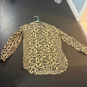 Chico’s Investments Animal Print Blouse Medium Button Front Career Top